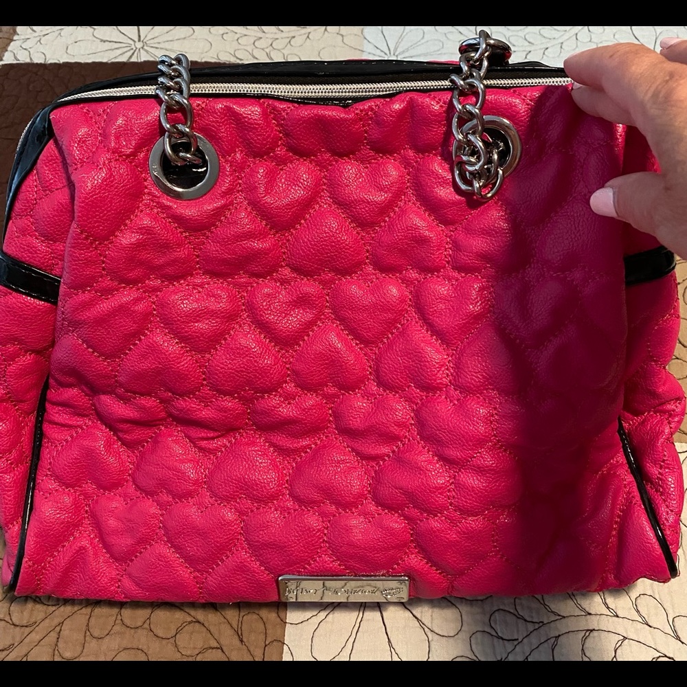Betsy Johnson pink and black purse
